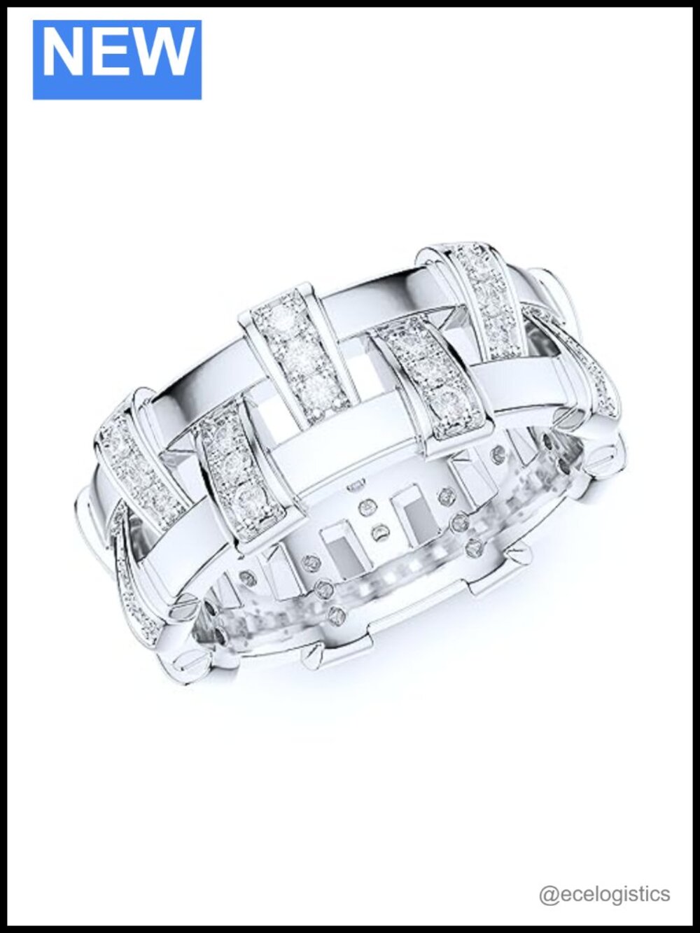Sterling Silver Antique Basket Weave Eternity Band Wedding Ring 8.3mm